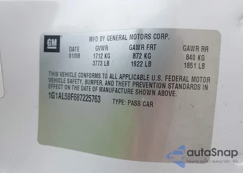 2008 Chevrolet Cobalt Lt from USA, damaged, VIN 1G1AL58F687225763